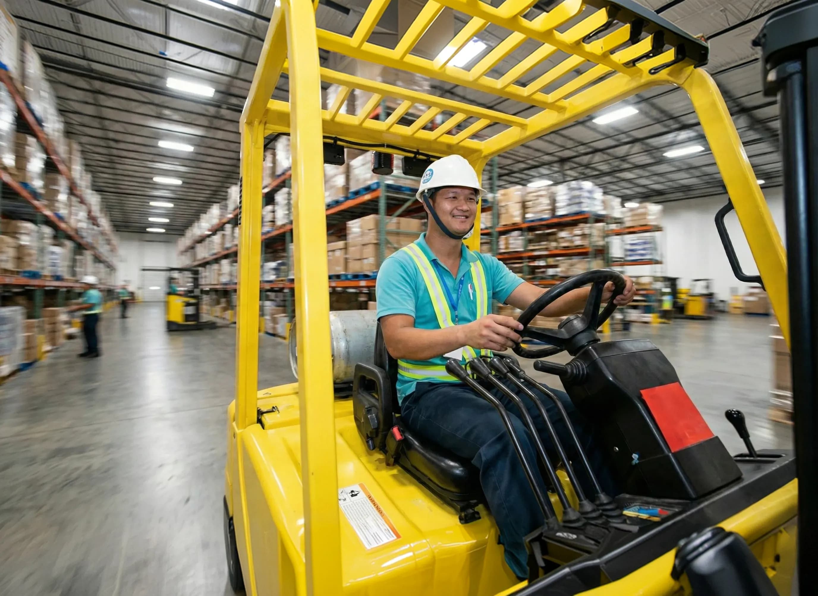 Forklift operator in a distribution centre